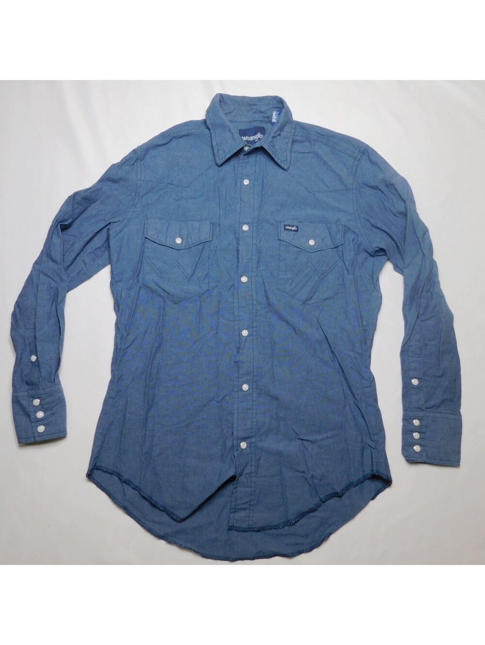 Wrangler Men's M Cowboy Cut Chambray Denim Western Pearl Snap Shirt Blue Long Sl